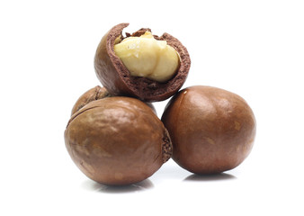 macadamia nuts on white background