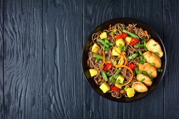 Chicken and Mango Soba Noodle Salad in a bowl