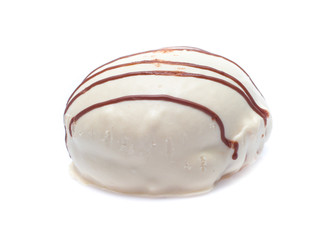 Donut with colorful sprinkles isolated on white background. Top view