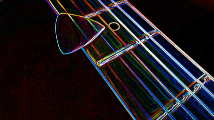guitar neck . abstract neon color view . dark background