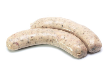 Raw sausage with coriander leaf isolated on white background