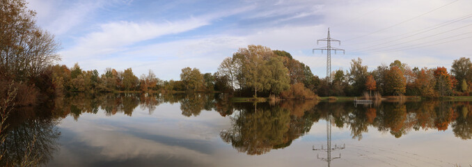Badeweiher small lake near Finsing, Upper Bavaria in autumn, quiet and idyllic