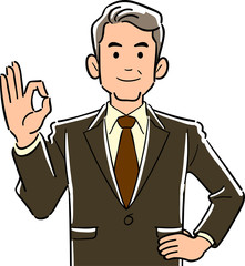 手でOKのサインを出す管理職のビジネスマンの上半身