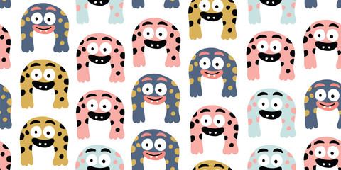 Kids seamless pattern with colorful cute monsters 