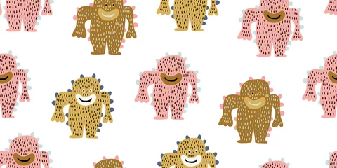 Tapeten Kindernahtloses Muster mit bunten niedlichen Monstern © tanya