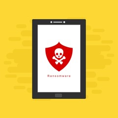 Virus in smartphone. Cyber attack on phone. Blocked Gadget does not work. Vector illustration