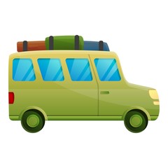 Green travel car icon. Cartoon of green travel car vector icon for web design isolated on white background