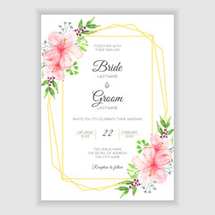 Wedding invitation card with watercolor tropical flower