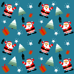 Seamlesss pattern with Santa Claus and Christmas elements. Christmas and New year decoration. Winter background. Fabric or textiles pattern. Wrapping paper vector illustration.