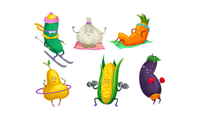 Humanized vegetables and fruits athletes. Vector illustration.