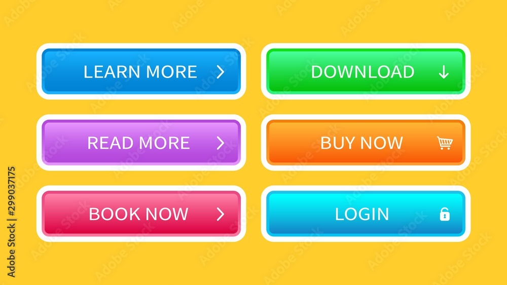 Poster Trendy buttons set for website design. Vector web elements for design. Modern different colorful buttons for interface, mobile apps, ui, software and games.