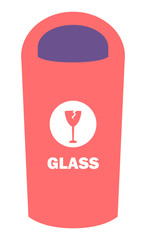 Glass dustbin, isolated container for sorting garbage. Rubbish throwing for recycling and ecological conservation. Litter and trash collecting. Vector illustration in flat cartoon style