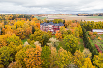 Loviisa, Finland - 7 October 2019: Aerial view of Manor House Malmgard.