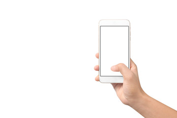 Man hand holding smartphone device and touching screen