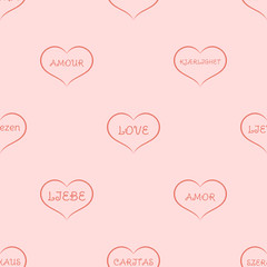 The seamless pattern with red hearts is on the pink background.