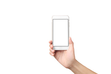 Man hand holding smartphone device and touching screen