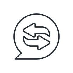 flat vector image in a linear style on a white background, icon with arrows pointing in opposite directions inside a round cloud sign, exchange or money conversion