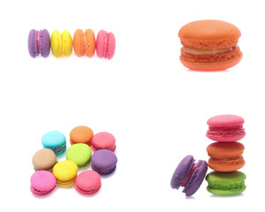 Colorful  macaron isolated on white background  (Mix, set , collection)