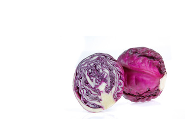 copy space red cabbage isolated on white