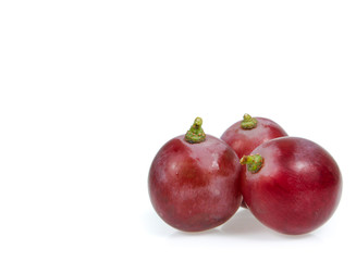 copy space red grapes isolated on white background