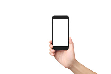 Man hand holding smartphone device and touching screen