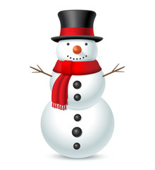 Snowman with hat and scarf isolated on white background. Vector illustration