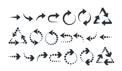 flat vector image on white background, set of dynamic arrows