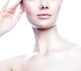 Partial beauty woman face and body. Facial treatment health concept