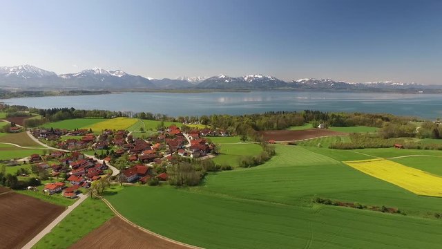 Aerial View to Chiemsee, near by Chieming, Bavaria, Germany