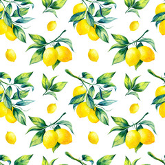 A seamless lemon pattern on white background. - 299040329