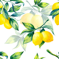 A seamless lemon pattern on white background.