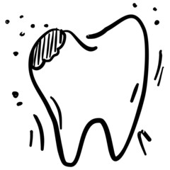 Icon tooth with caries. Dentistry. Hand-drawn