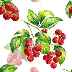A seamless raspberry pattern on white background.