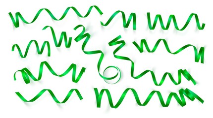 Set of realistic green ribbons on white background. Vector illustration. Can be used for greeting card, holidays, banners, gifts and etc.