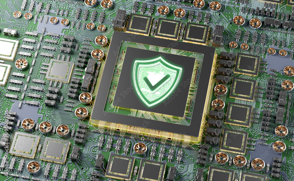 Leinwandbilder close-up view of a modern gpu card with shield protection 3d rendering