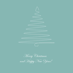 Christmas card with tree outline, vector illustration