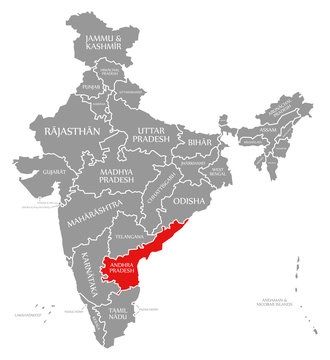 Andhra Pradesh In India Map Andhra Pradesh Red Highlighted In Map Of India Stock Illustration | Adobe  Stock