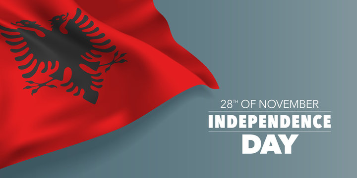 Albania independence day greeting card, banner with template text vector illustration