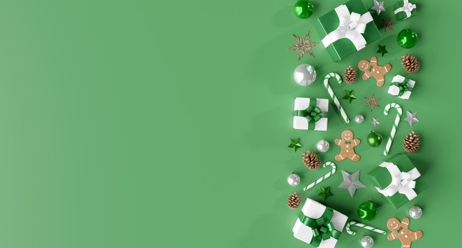 Christmas white background with christmas balls and decoration - 3d rendering