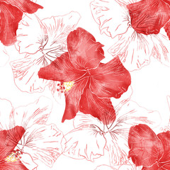 Seamless pattern with hibiscuses