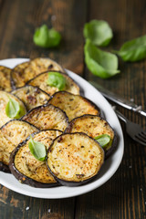 Fried eggplant with herbs. Healthy snack
