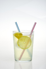 Lemonade glass with ice on a white background. Isolated
