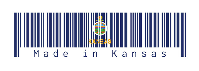 Barcode set the color of Kansas flag, the states of America. text: Made in Kansas. concept of sale.