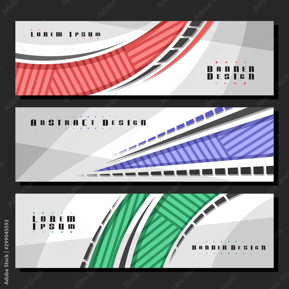 Wall mural vector set of horizontal futuristic banners, 3 layouts for website headers with geometric abstract p
