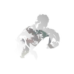 Rugby players, isolated double exposure vector illustration. Group of rugby players, multiexposure - obrazy, fototapety, plakaty