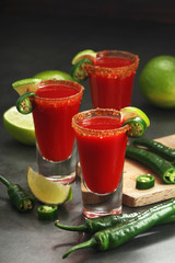 Shots with sangrita - traditional Mexican cocktail	