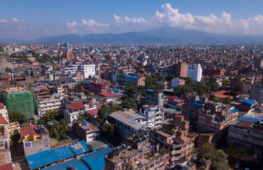 Fototapeta na wymiar AERIAL: Above the Kathmandu city . Nepal