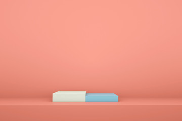 pink booth 3D rendering background wall, pink display table simple rendering background wall, can be used for banner design items display background.