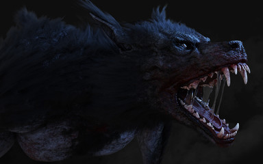 3d Illustration of a werewolf on dark background with clipping path. - obrazy, fototapety, plakaty