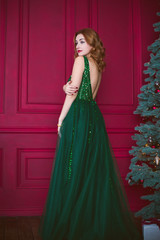 Christmas or New Year Holidays, magical atmosphere and pretty woman in luxury dress. Inspiration and winter idea